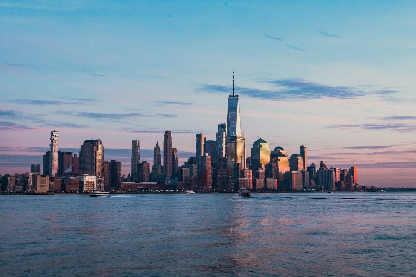 New York City skyline at golden hour